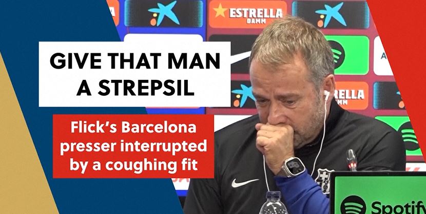 Flick's Barcelona press conference interrupted by a coughing fit