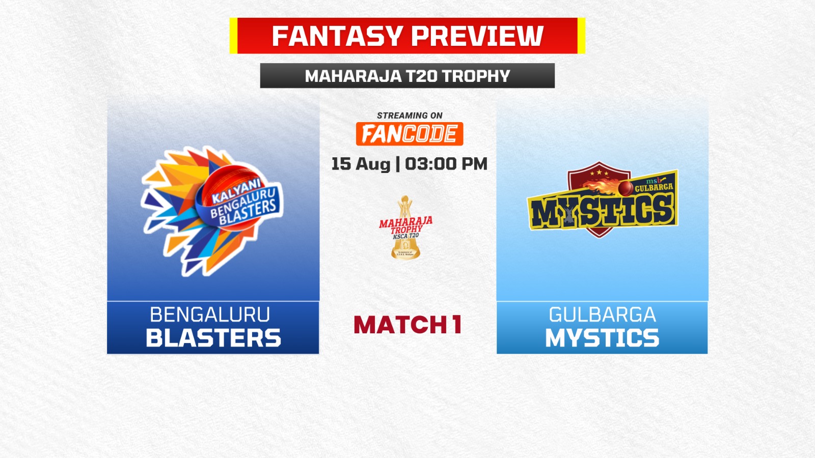 Match 1: Bengaluru Blasters vs Gulbarga Mystics | Fantasy Preview