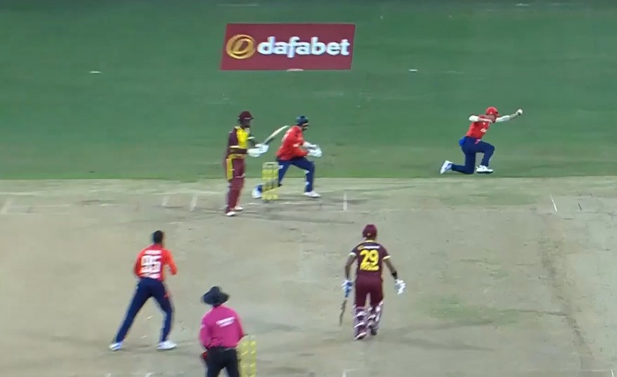 One-handed wonder! Buttler’s slip catch sends Rutherford packing!