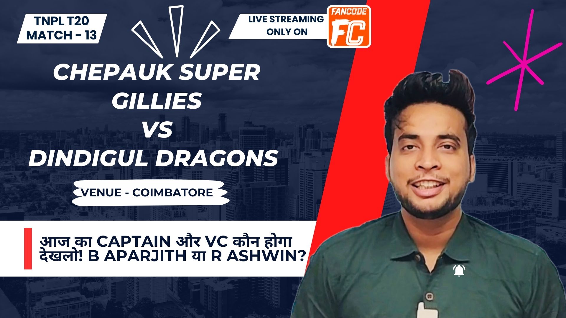 poster url for Match 13: Chepauk Super Gillies vs Dindigul Dragons | Fantasy Preview