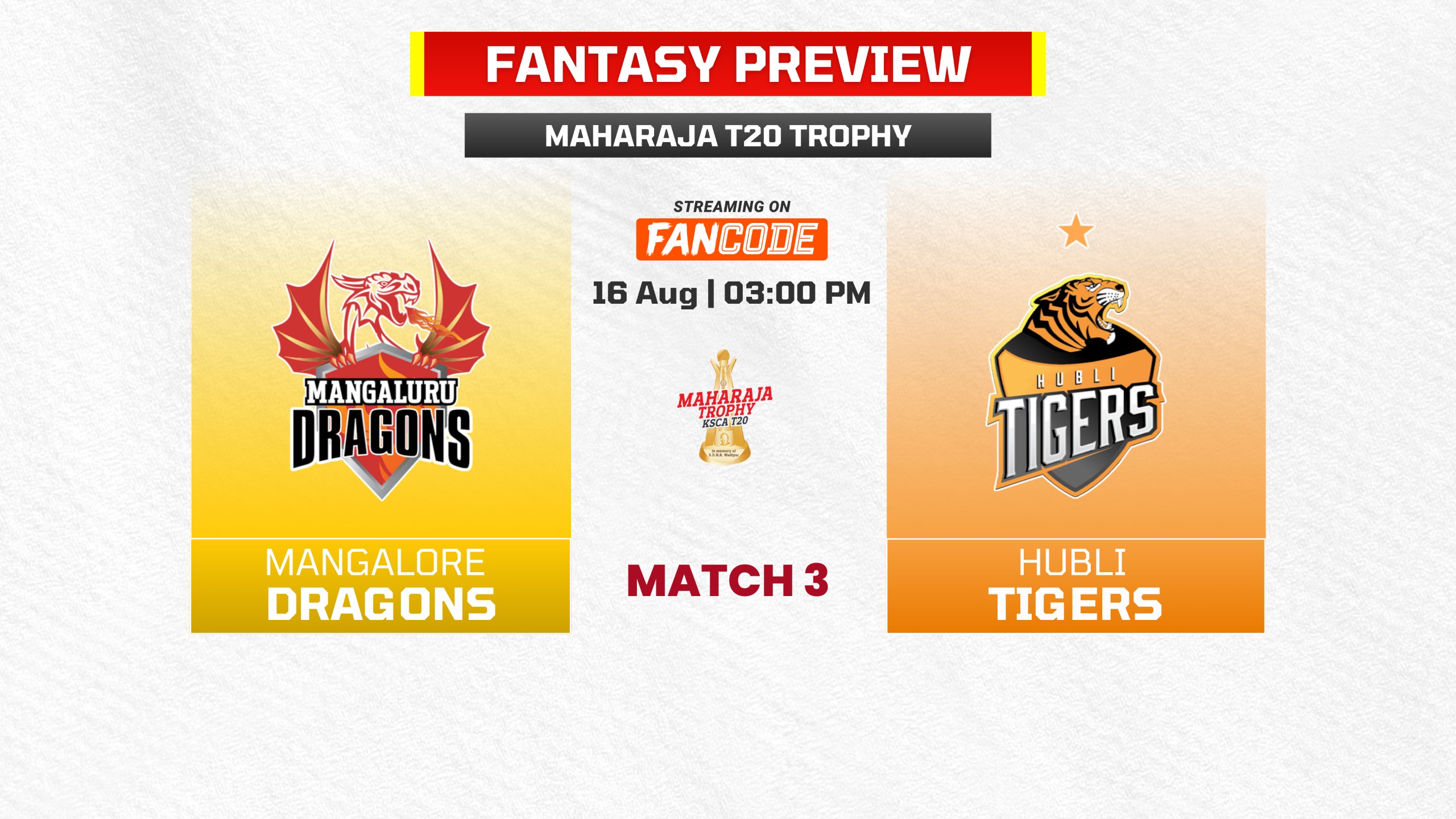 Match 3: Mangalore Dragons vs Hubli Tigers | Fantasy Preview