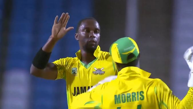 Jamaica Scorpions vs Leeward Islands Hurricanes: Marquino Mindley's 5 for 28