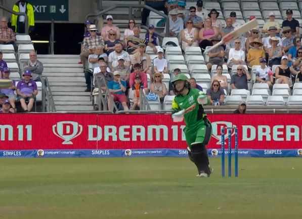 Oops! Rhianna Southby sends the bat flying