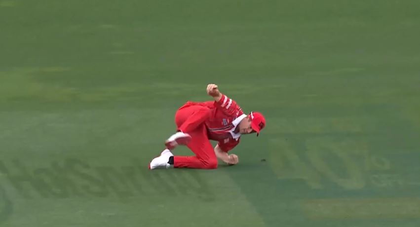 WHOA! Cole McConchie's cracking catch led to Matt Henry's fifer 