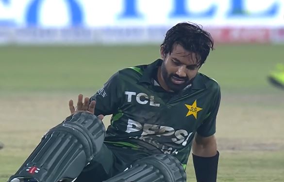 OUCH! Rizwan ran into trouble as cramps stopped the chase midway