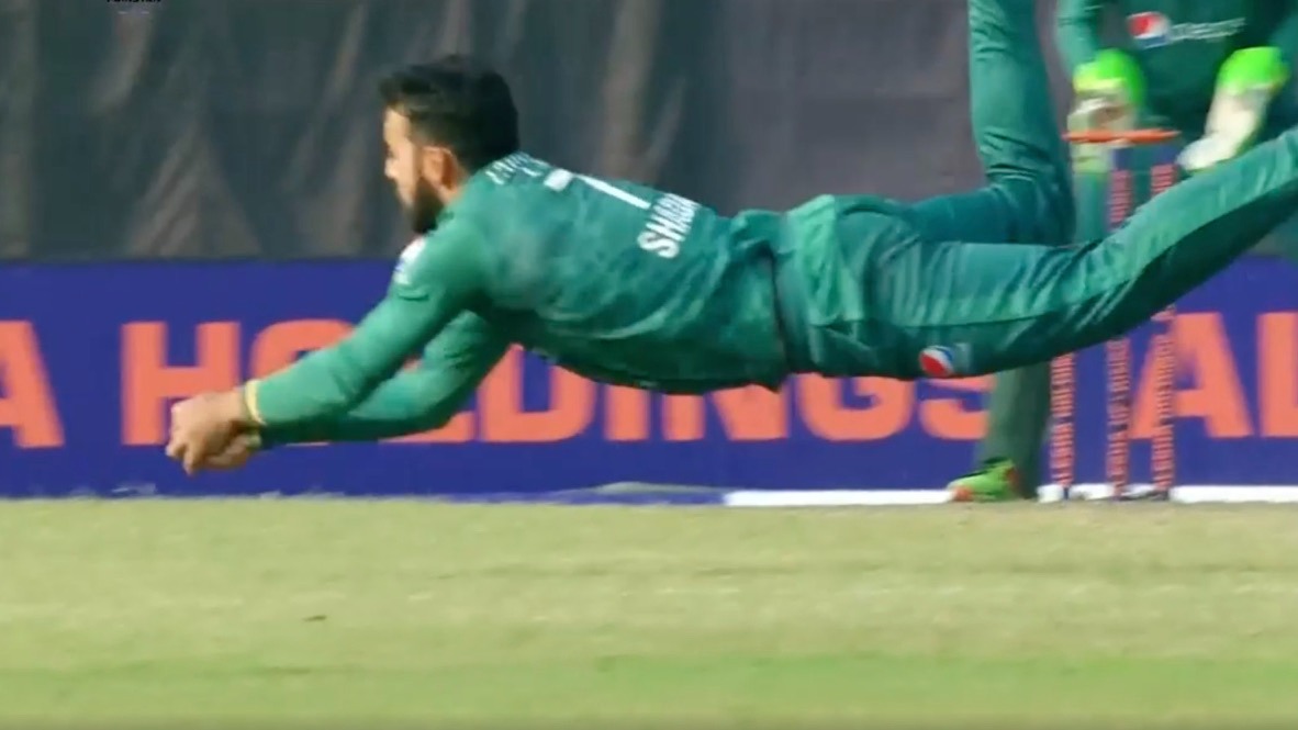 STUNNER: Excellent diving catch by Shadab